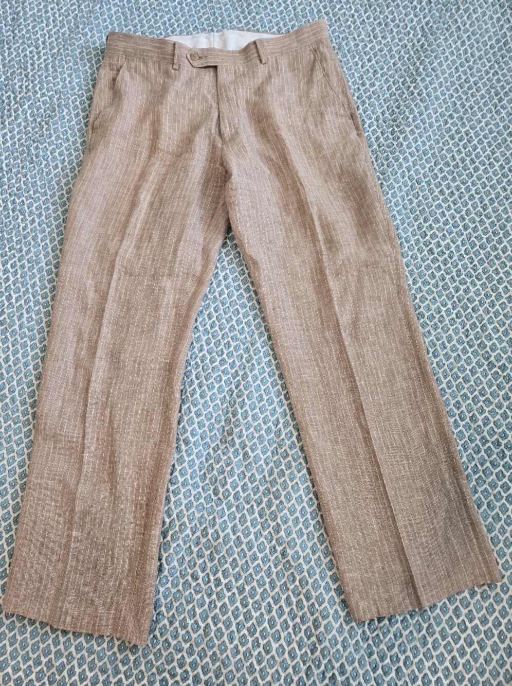 NWOT Petite Ralph Lauren Tan Linen Stripe Patterned unlined tailored pants